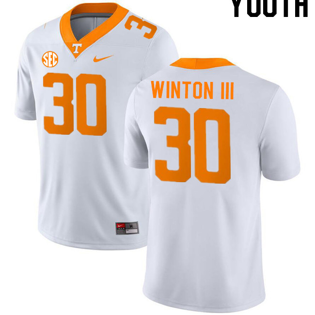 Youth #30 Tommy Winton III Tennessee Volunteers College Football Jerseys Stitched-White